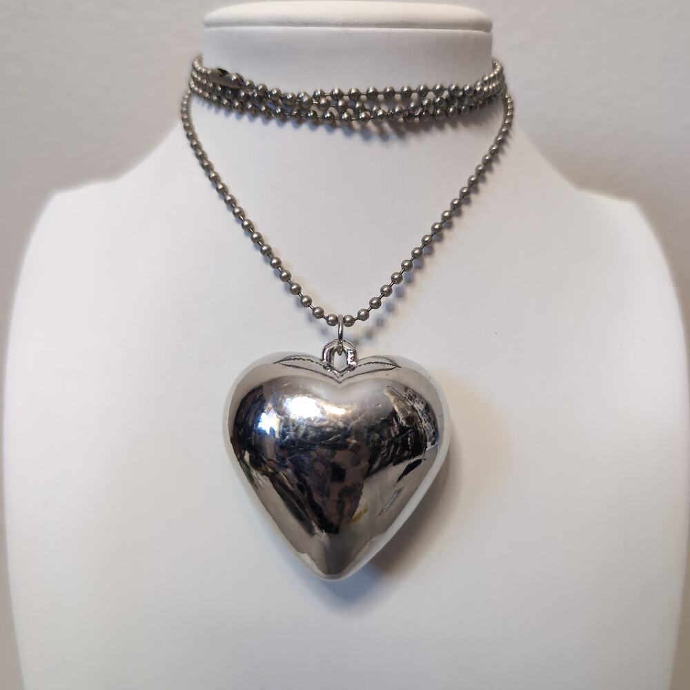 Puffy Heart Pendant Ball Chain Necklace